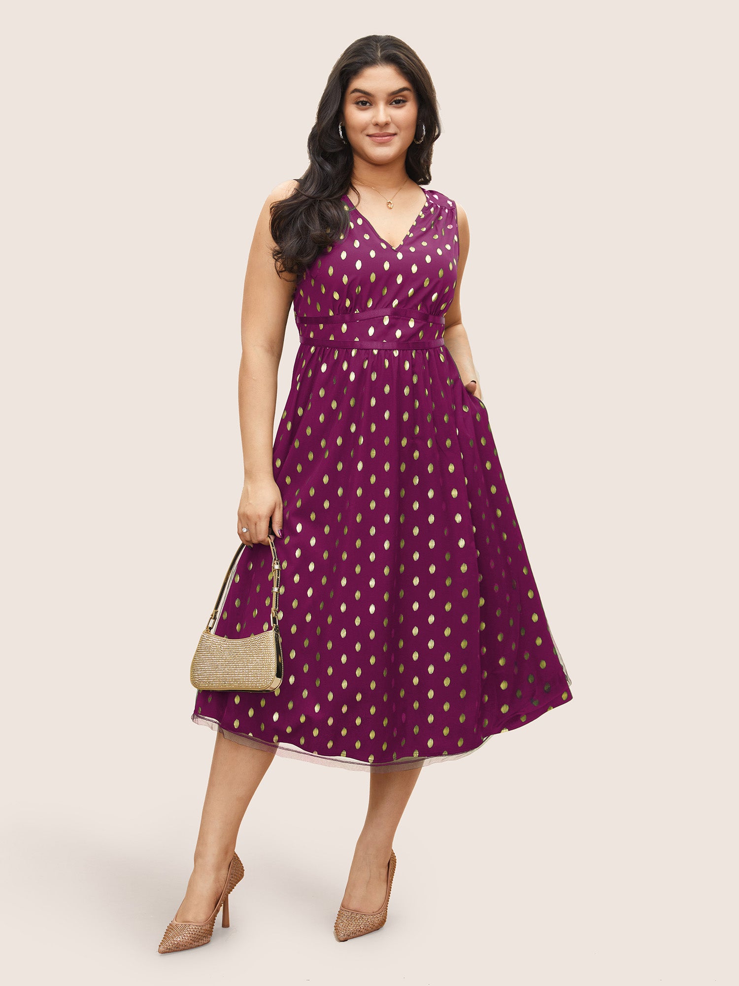 Glitter Polka Dot Pocket Patchwork Tank Dress