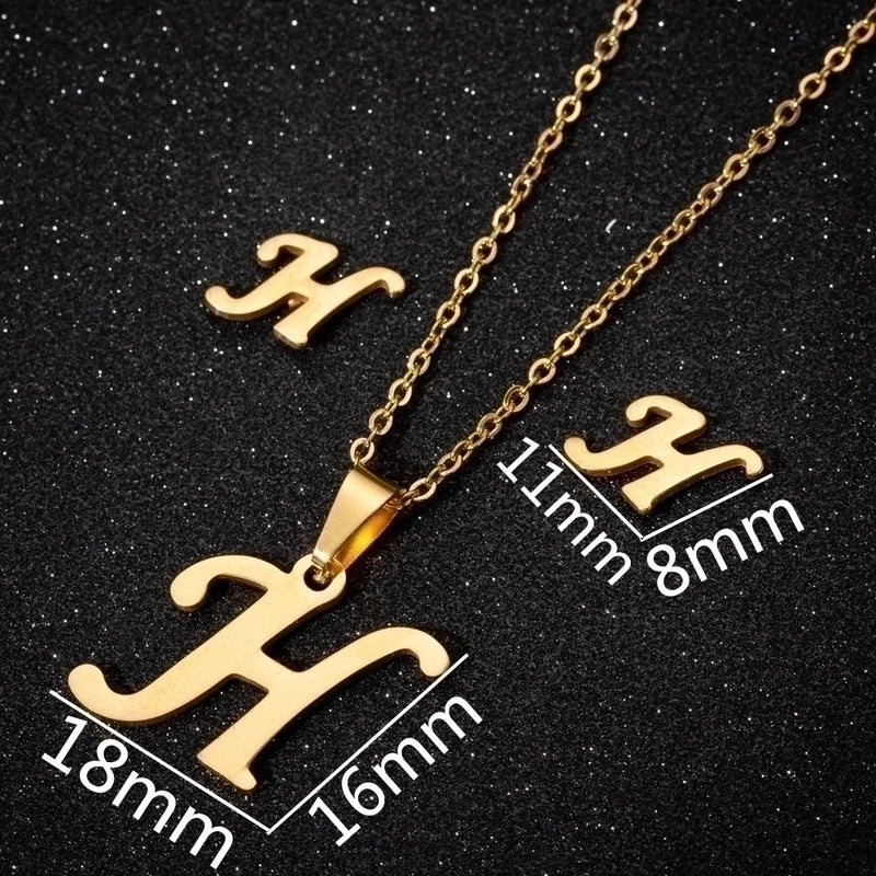Women's Fashion Minimalist Letter Stainless Steel Pendant Necklace Ear Studs Plating Jewelry Sets