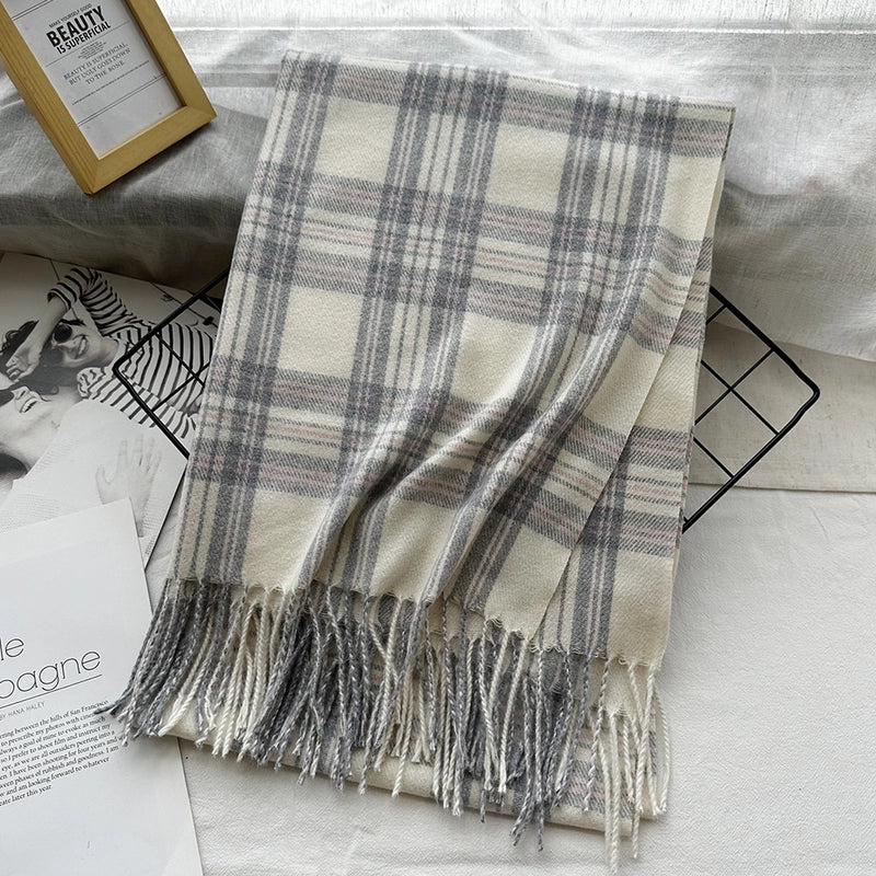 Unisex Casual Minimalist Lattice Imitation Cashmere Tassel Scarf