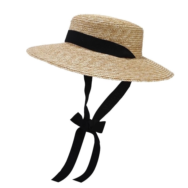Women's Vintage Style Pastoral Solid Color Straps Big Eaves Straw Hat