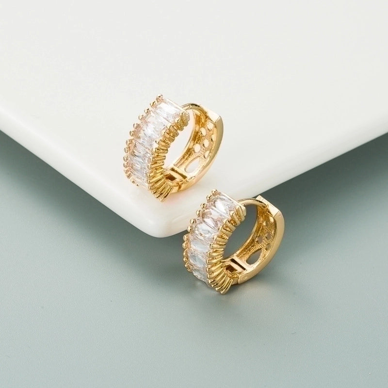 Fashion U Shape Inlaid Zircon Alloy Artificial Gemstones Copper Earrings