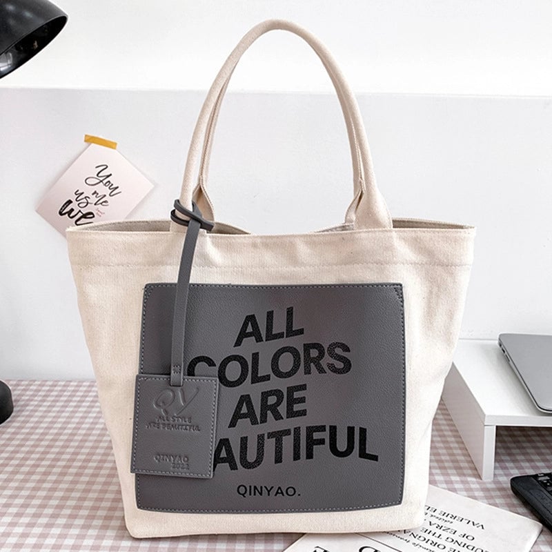 Women's Large Canvas Letter Streetwear Square Open Canvas Bag