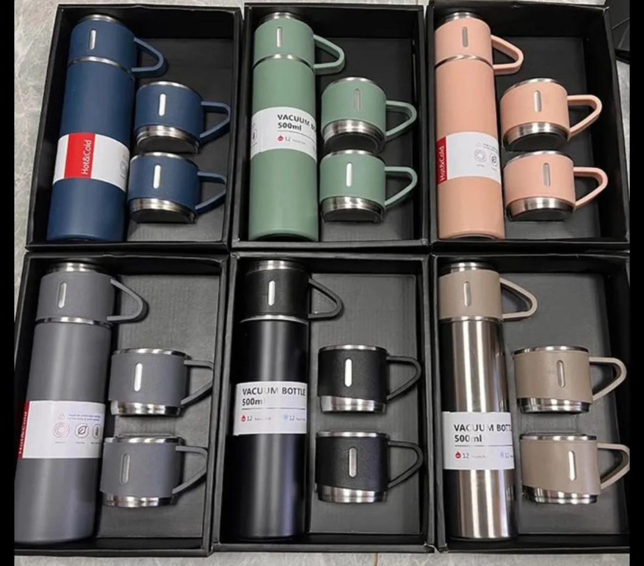 2 Cup Double-Layer Stainless Steel Vacuum Flask Set