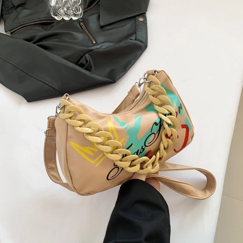 Women's Medium Pu Leather Letter Streetwear Zipper Underarm Bag