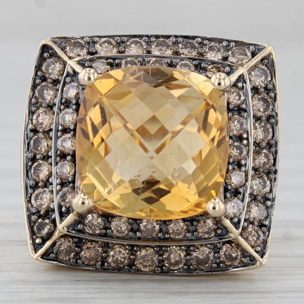 8.25ctw Citrine Champagne Diamond Halo Ring 14k Yellow Gold Size 8 Cocktail