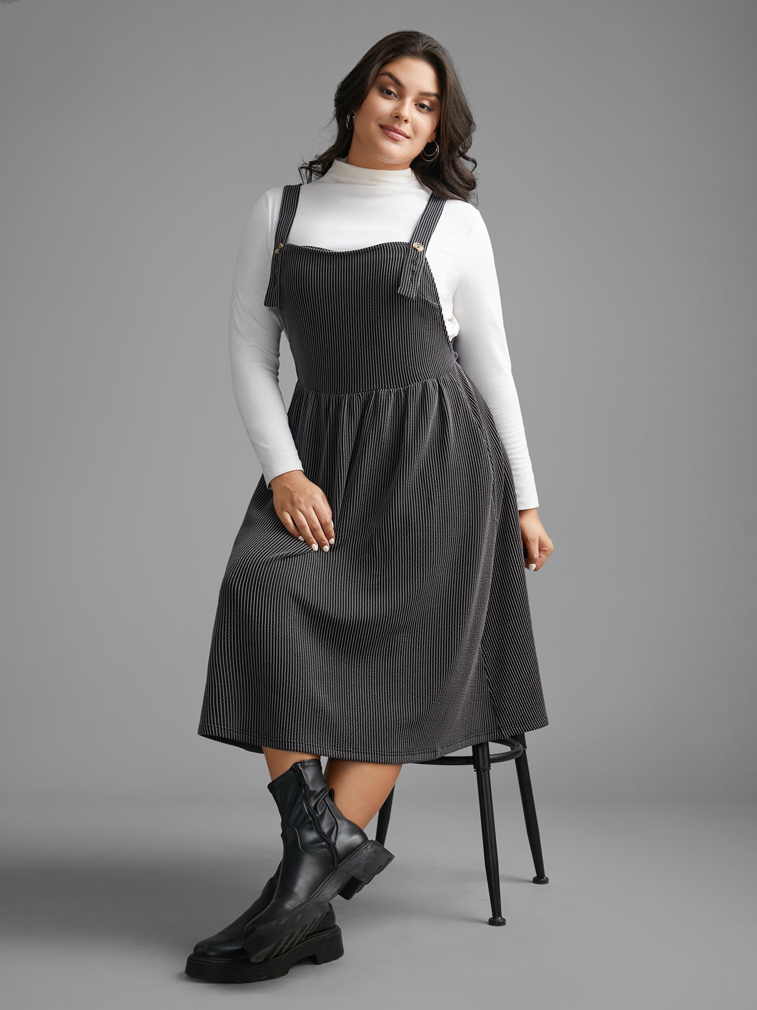 Texture Square Neck Midi Dress