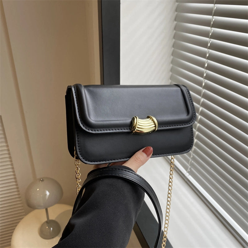 Women's Pu Leather Solid Color Elegant Square Magnetic Buckle Shoulder Bag Crossbody Bag