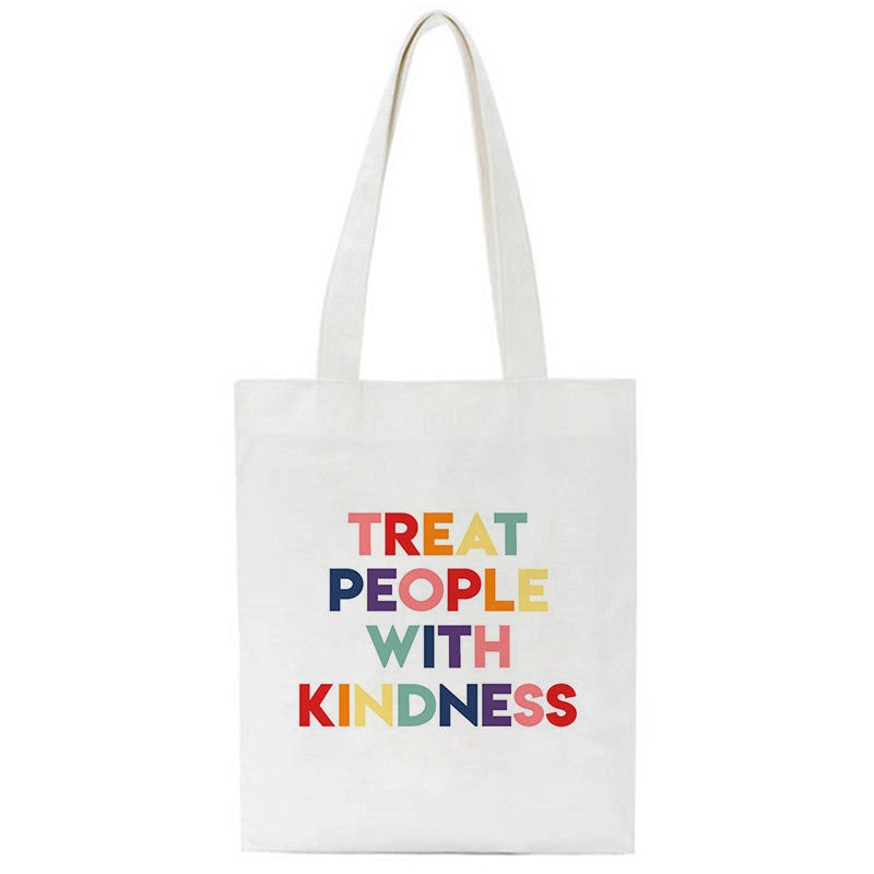 Women's Medium Canvas Letter Basic Classic Style Square Open Canvas Bag