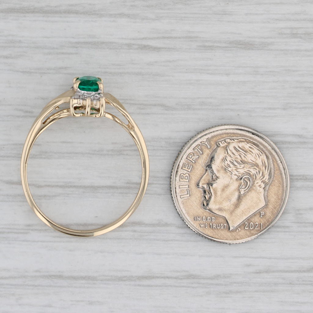 0.70ct Oval Lab Created Emerald Diamond Ring 10k Yellow Gold Size 7
