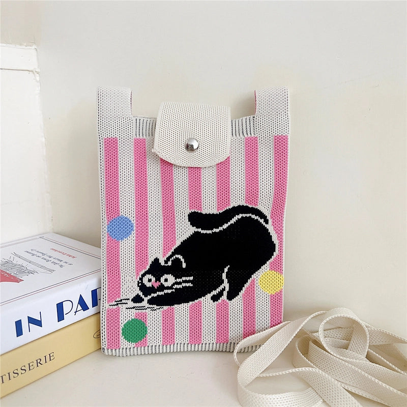 Women's Small Polyester Cartoon Letter Flower Cute Square Flip Cover Bucket Bag