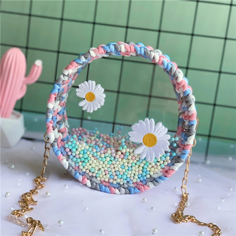 Women's Small Arylic Flower Cute Round Open Crossbody Bag