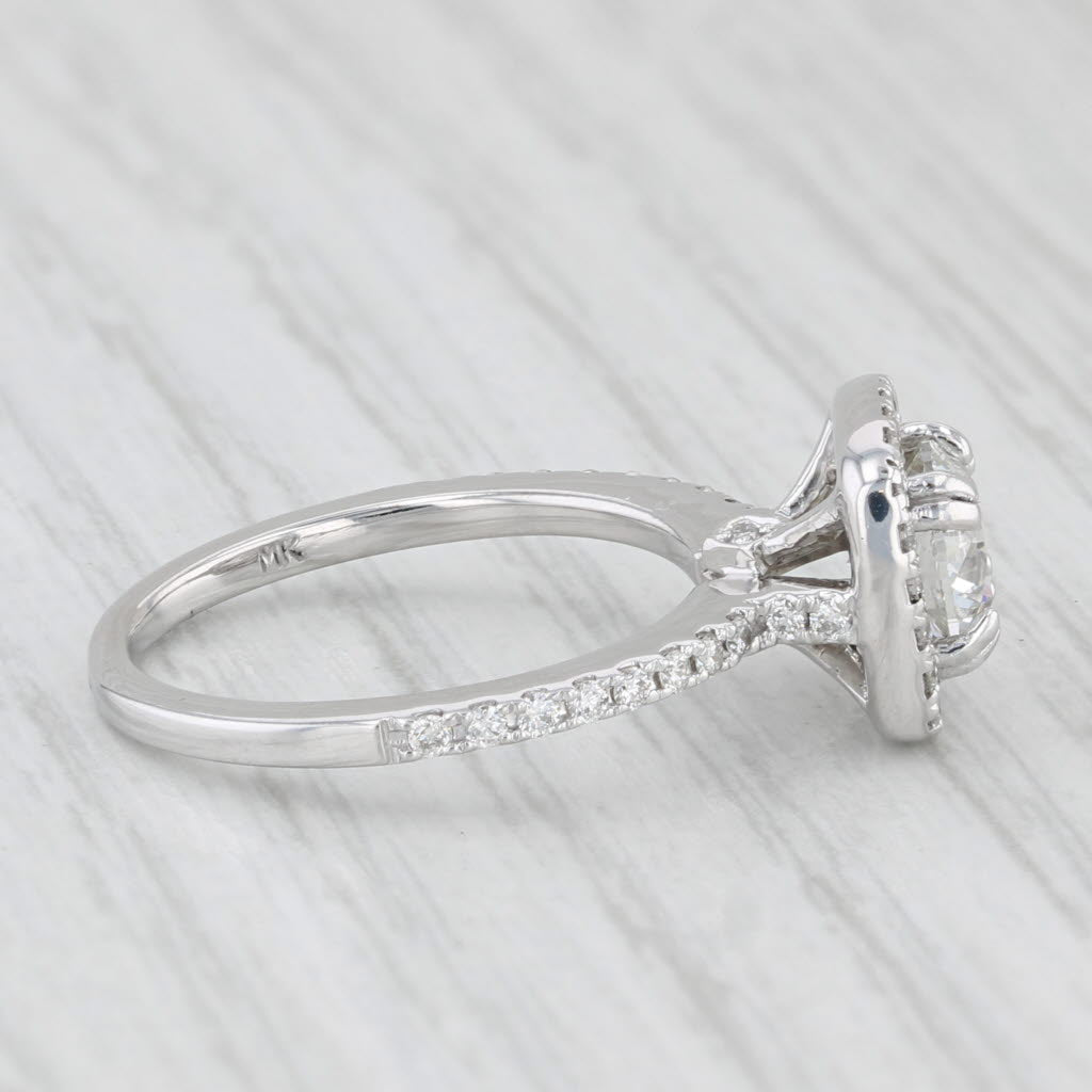 1.14ctw Round Diamond Halo Engagement Ring 14k White Gold Size 5 GIA