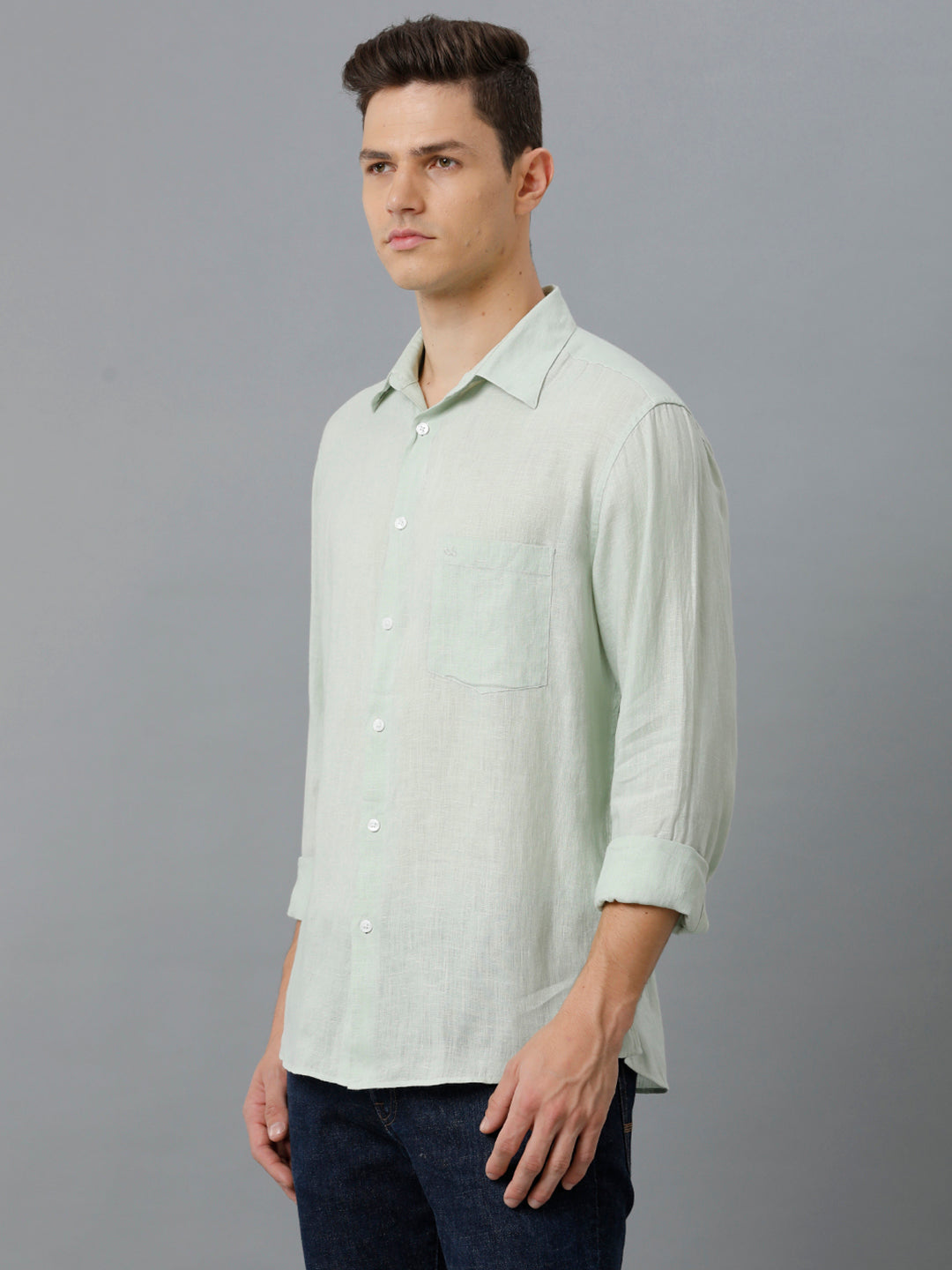 Men Stipes Formal Grey Shirt (LUTHE)