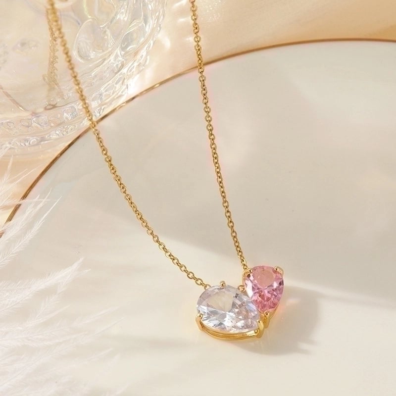 2 Pieces Vintage Style Heart Shape Flower Bow Knot Titanium Steel Copper Tassel Plating Inlay Zircon Pendant Necklace