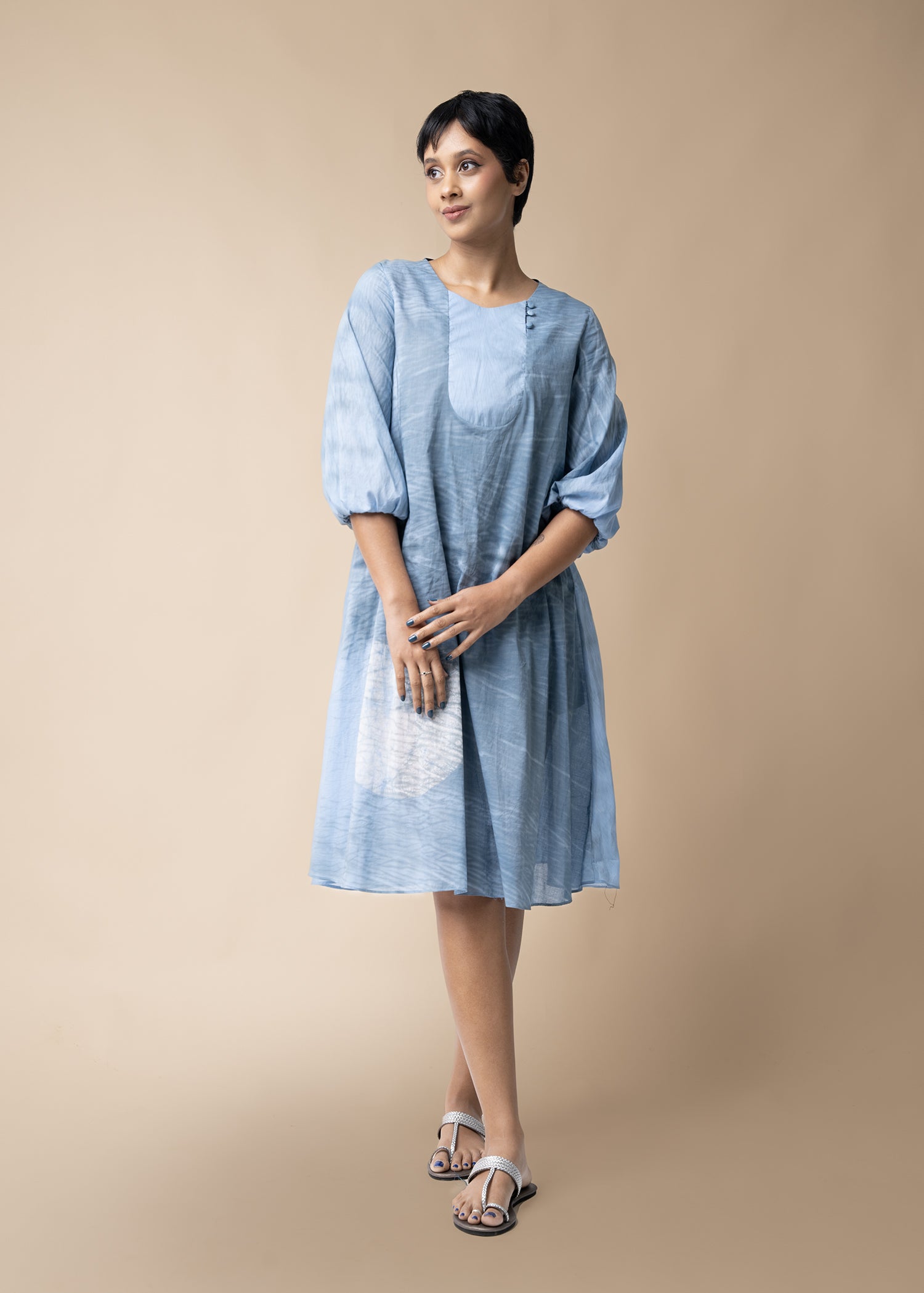 Batik Tie-Dye Puff Sleeve Dress