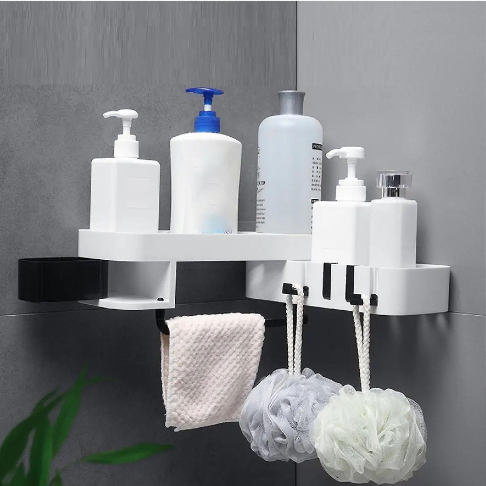 Shower Shelf. ABS Bathroom Shelf. No Drilling For Bathroom Kitchen (White Black)