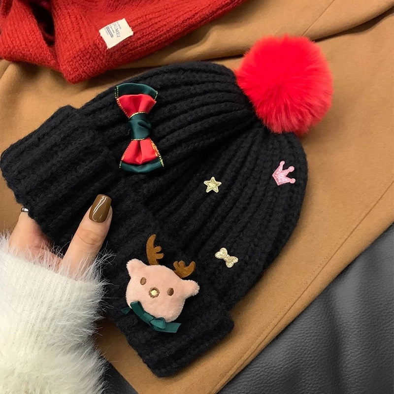 Women's Minimalist Elk Jingling Bell Snowflake Elk Wool Cap