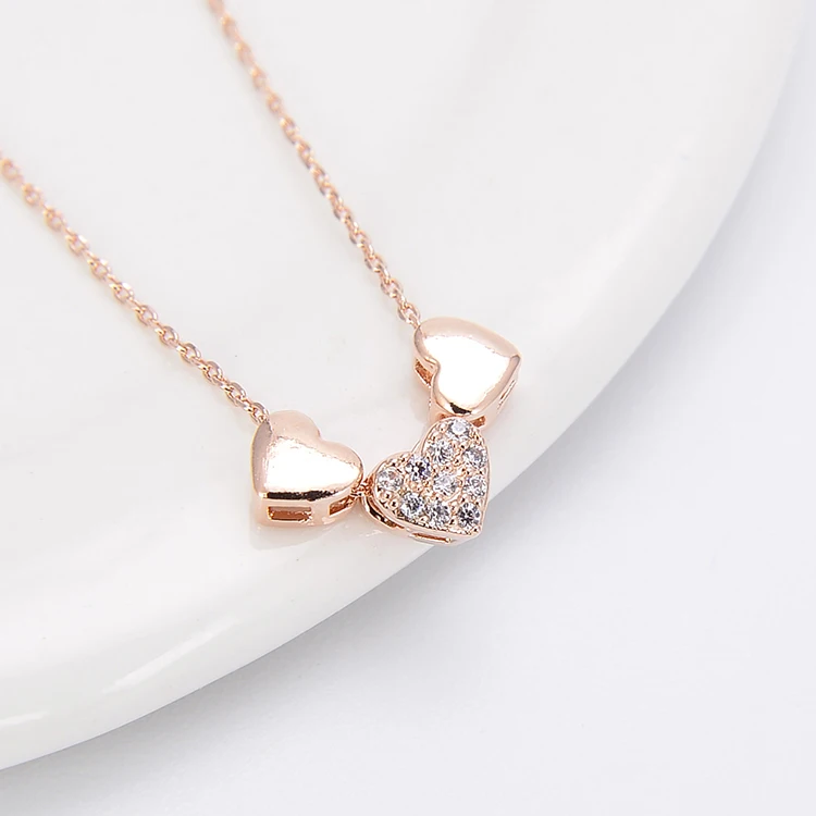 Jewelry Silver 925 Sterling Silver Rose Gold Heart Pendant Cubic Zirconia Necklace For Women