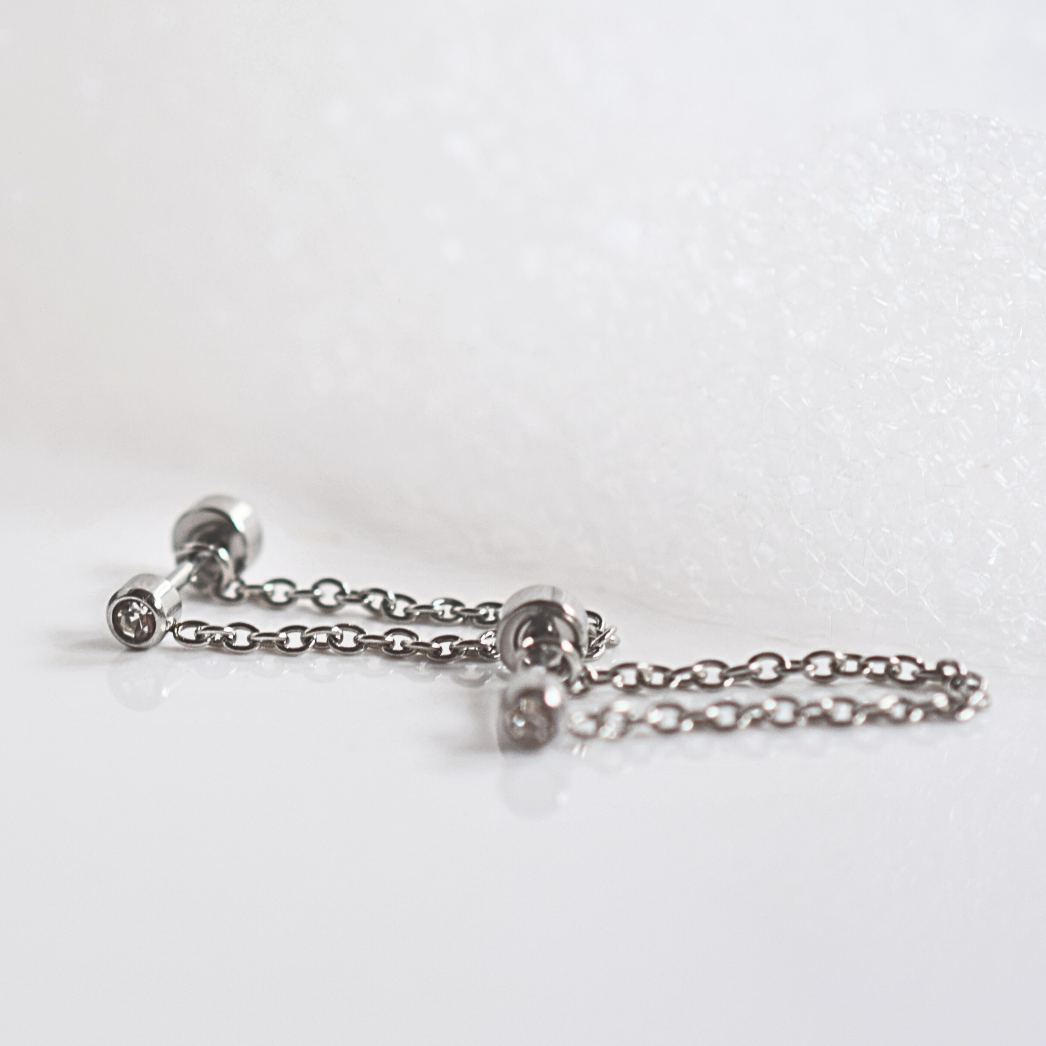Chained 3mm framed diamond style studs - Silver