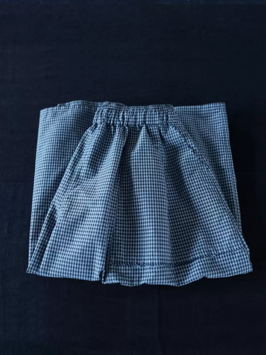 Women Summer Vintage Plaid Ramie Cotton Skirt