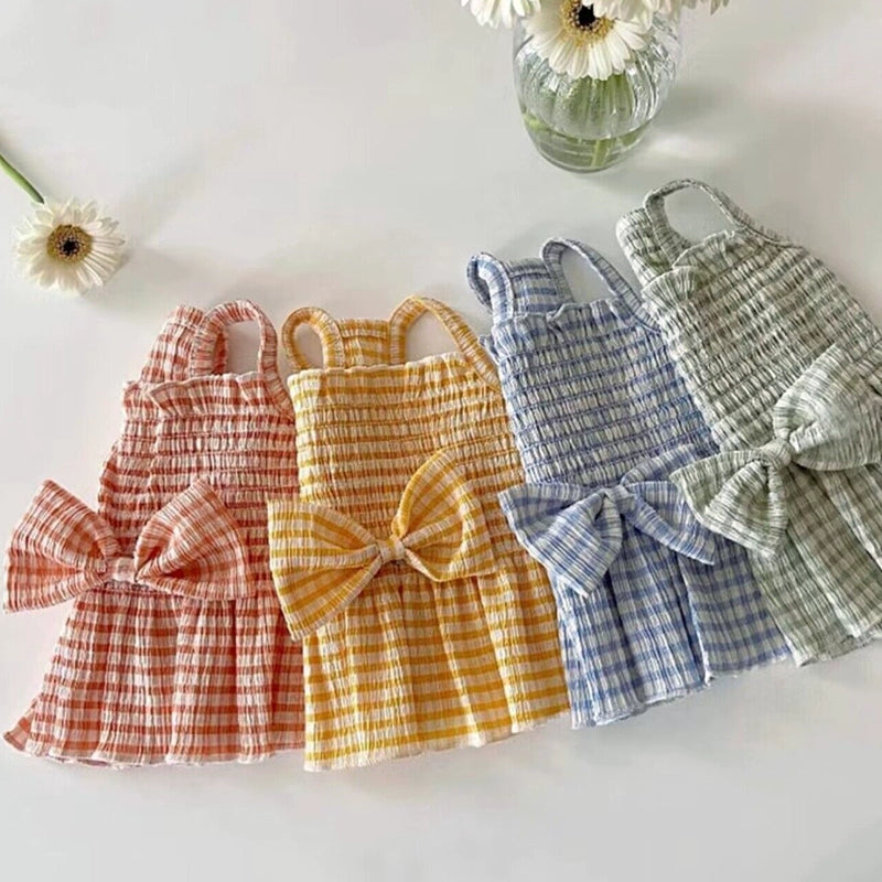 Plaid Bowknot Breathable Dog Cat Dress