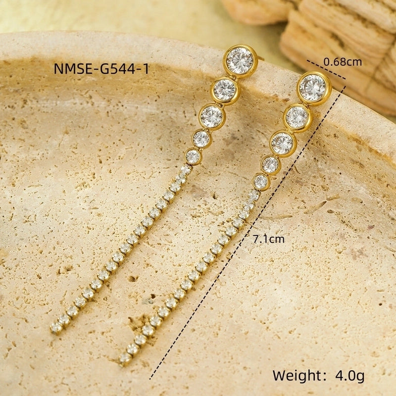 1 Pair Retro Solid Color Inlay 304 Stainless Steel Zircon Stainless Steel Earrings