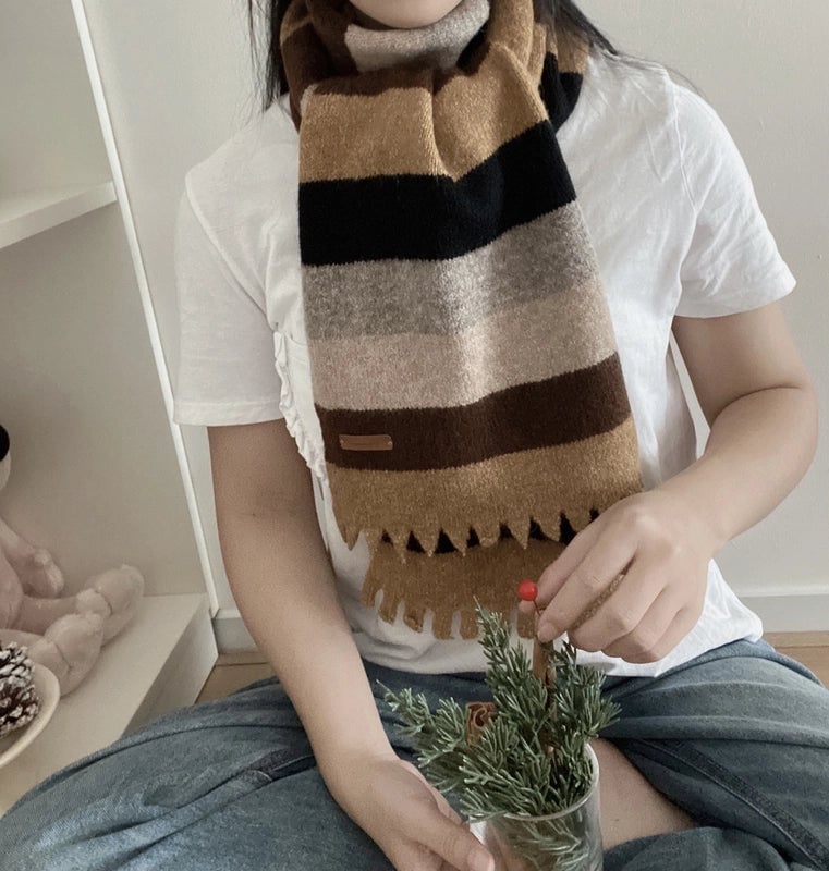 Women's Casual Minimalist Stripe Polyester Sheep Wool Scarf
