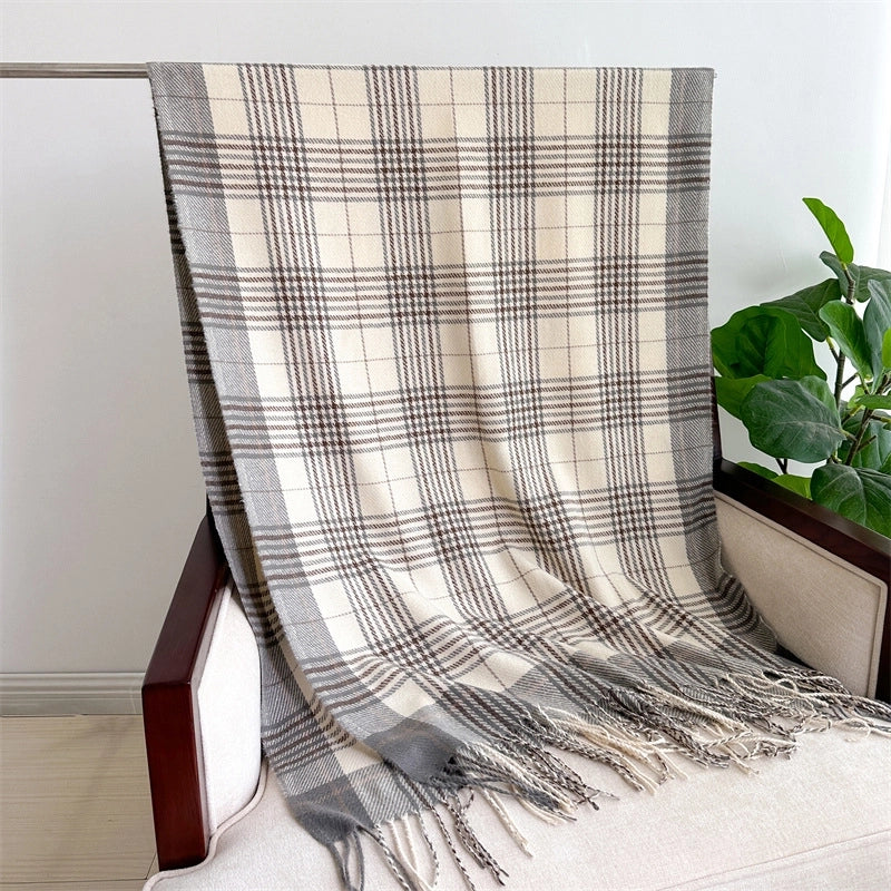 New Plaid Artificial Cashmere Scarf Autumn And Winter Simple All-Matching Warm Scarf Women's Thickened Tassel Shawl