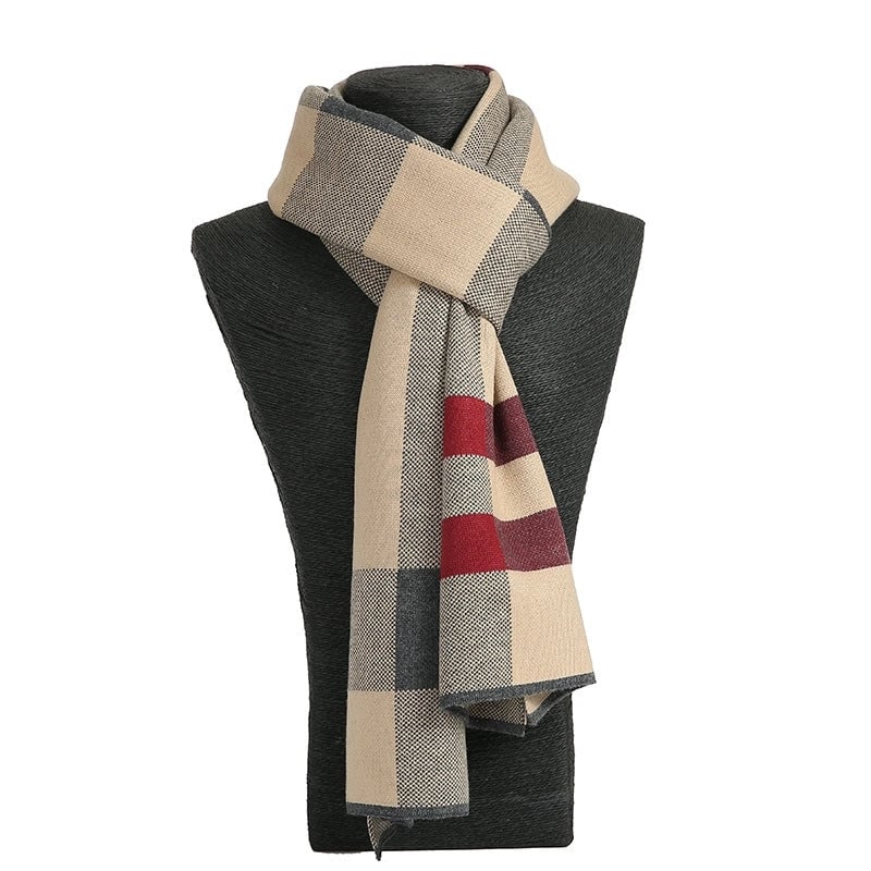 Men's Scarf Winter Warm Plaid Thickened Business Knitted Cashmere Thick Scarf Fashionable Scarf