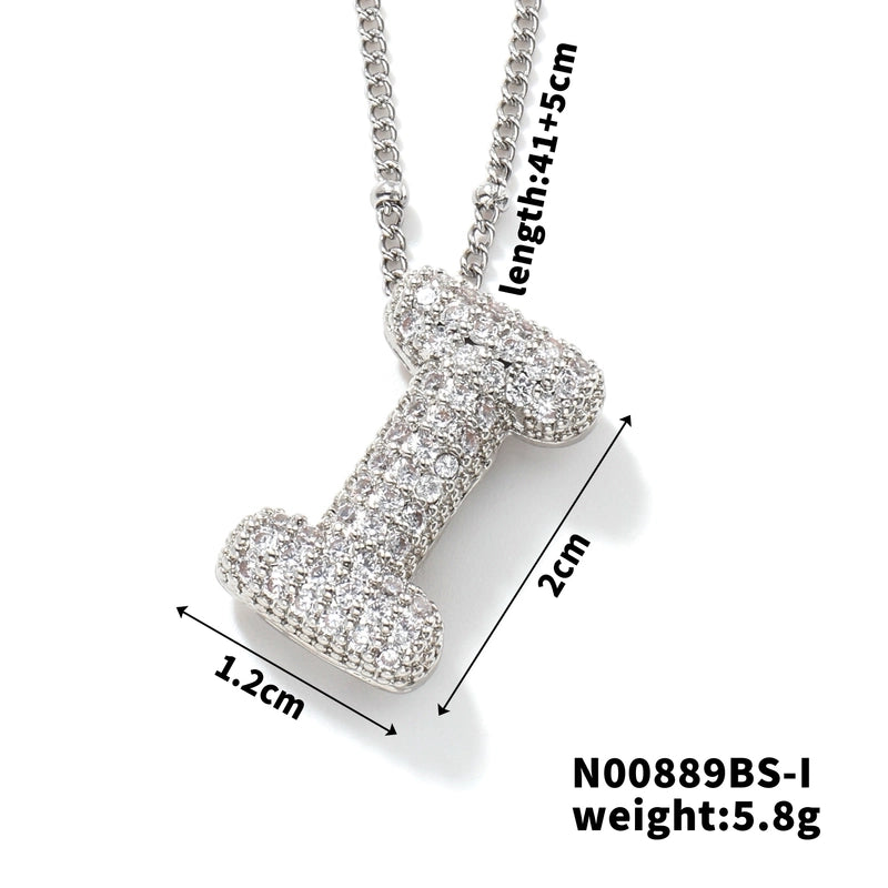 304 Stainless Steel Copper Rhodium Plated Three-dimensional Inlay Letter Zircon Pendant Necklace