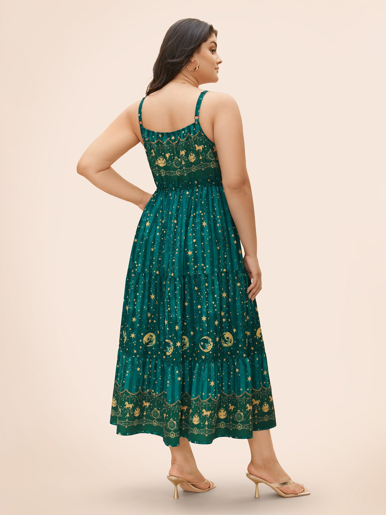 Star & Moon Print Elastic Waist Maxi Cami Dress
