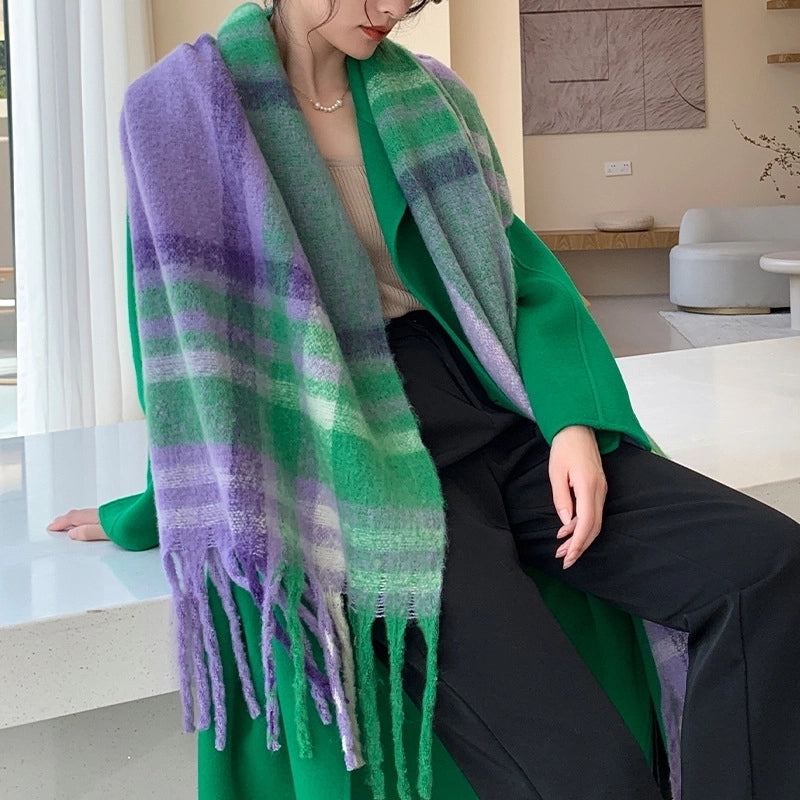Popular Spring And Winter AC Scarf Warm Thickened Color Plaid Scarf Scarf Shawl Fashionable Western Style Outer Wear
