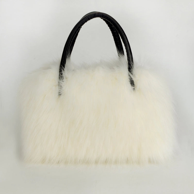 Women's Large Imitation Fur Solid Color Basic Classic Style Square Zipper Tote Bag