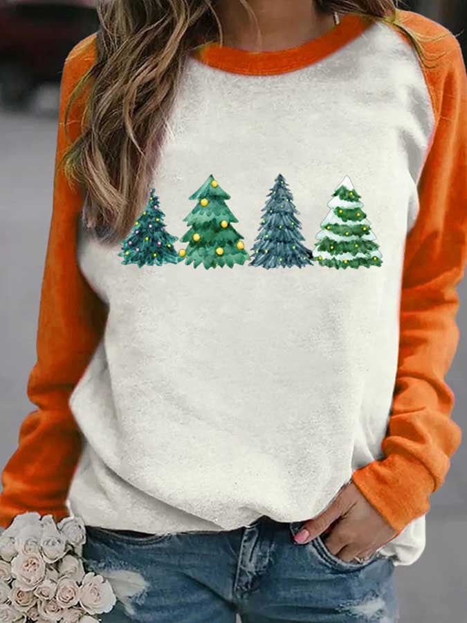 Women's Christmas Trees Print Casual Long Sleeve Hoodie