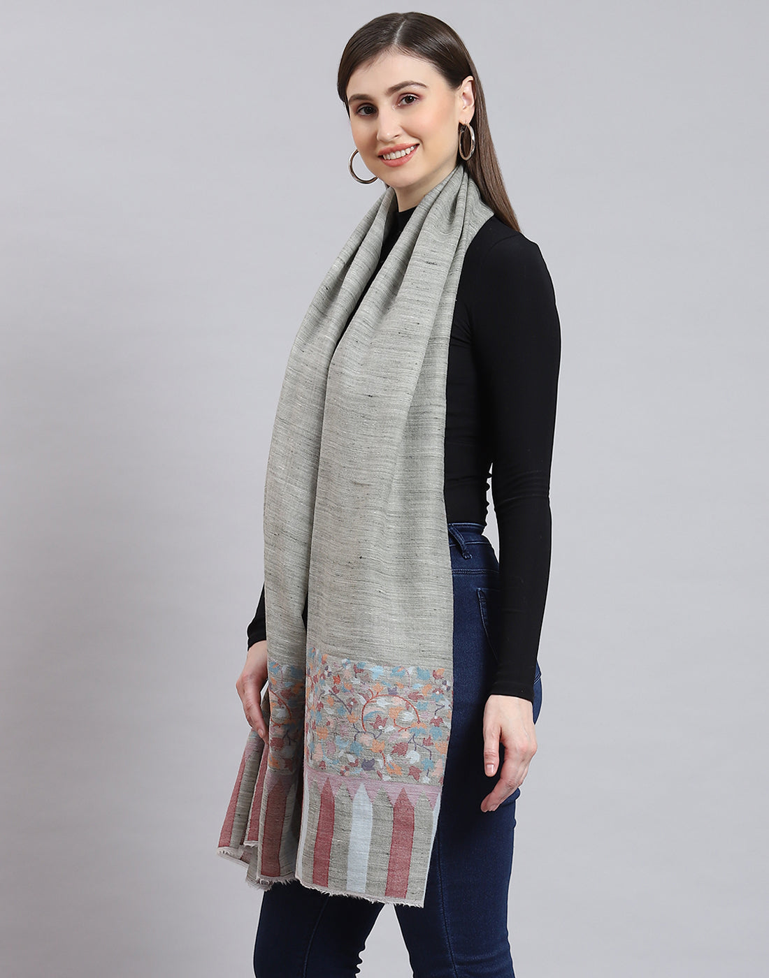 Women Grey Self Design Shawl