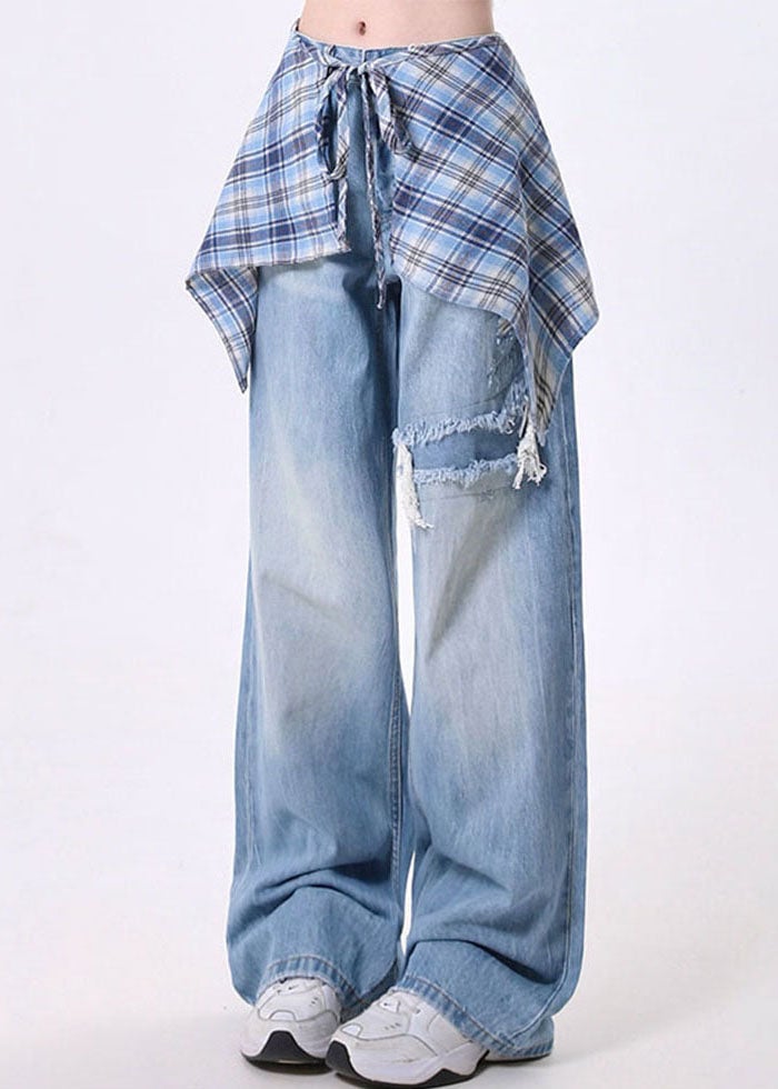 Trendy High Street Detachable Skirt Design Denim Wide Leg Pants Spring