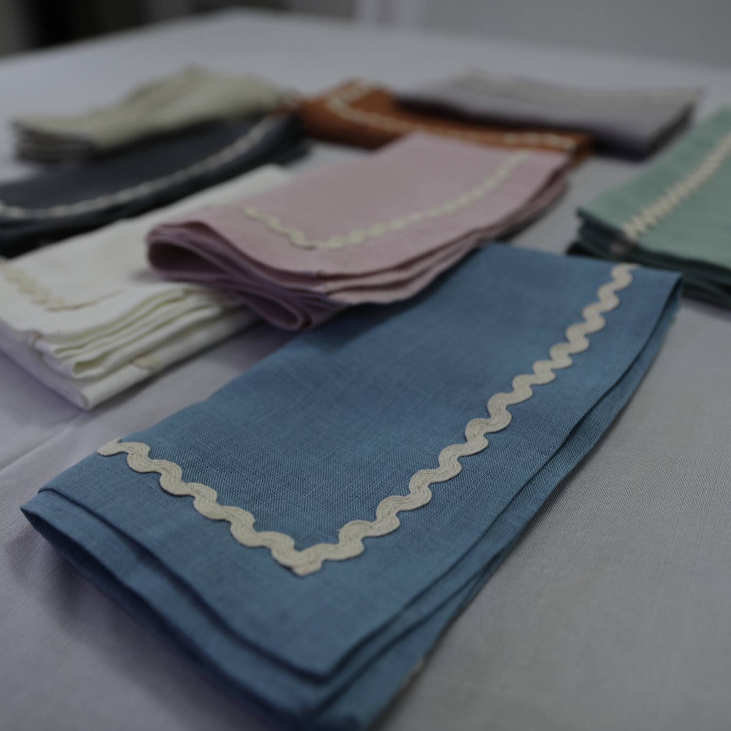 Rust Rick Rack Lace 100% Linen Napkins