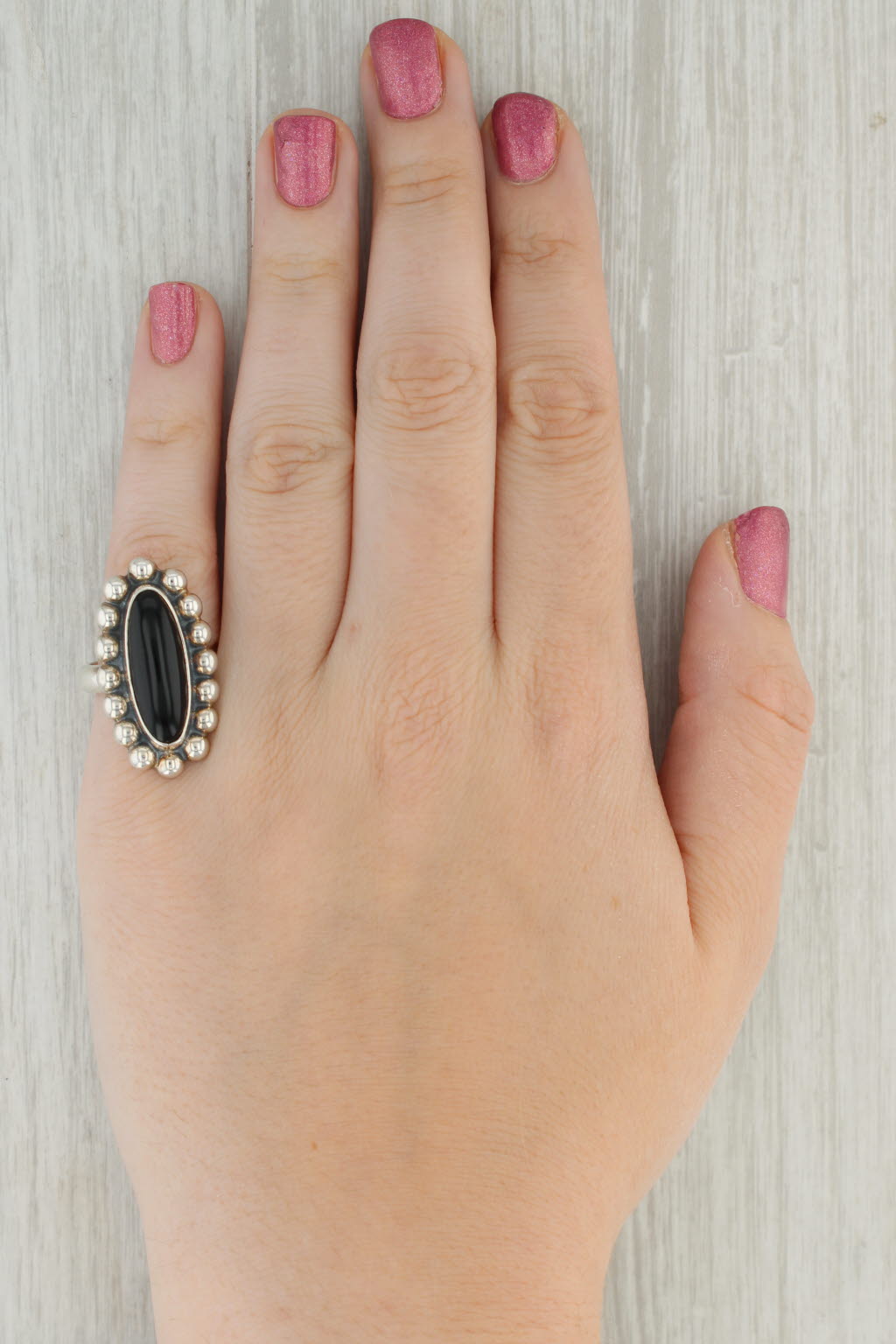 Vintage Onyx Ring Sterling Silver Size 8 Statement Mexico