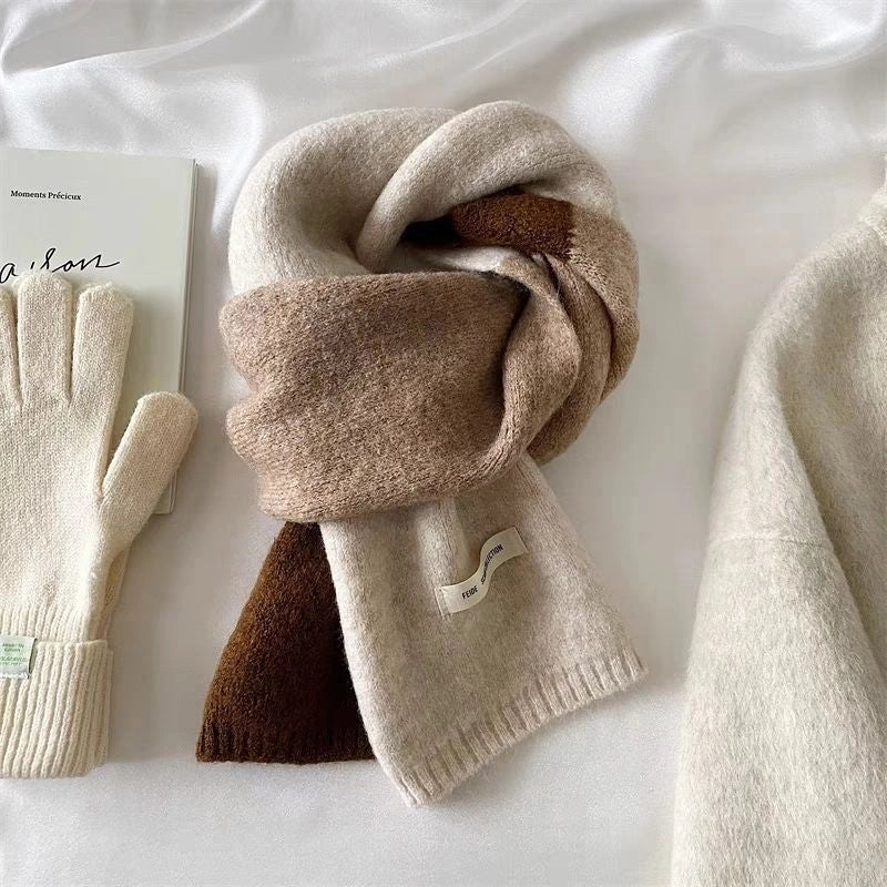 New Autumn And Winter Style Contrast Color Scarf Female Neck Protection Korean Cute Student Warm Knitted Scarf Male