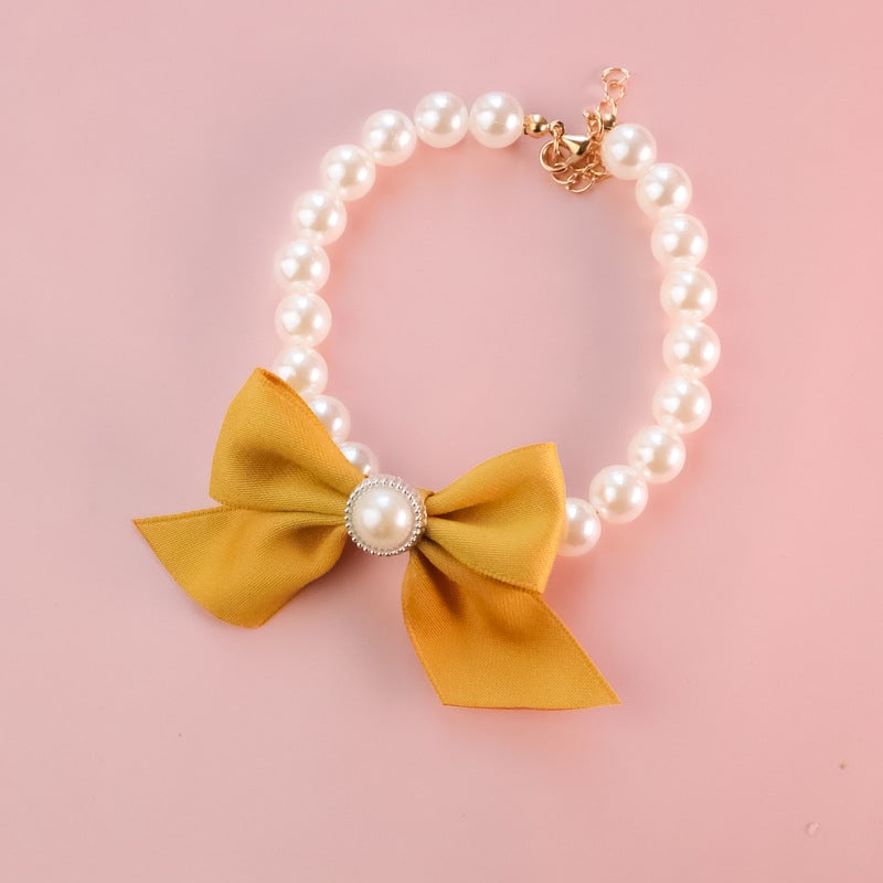 Vintage Bowknot Pearl Pet Necklace