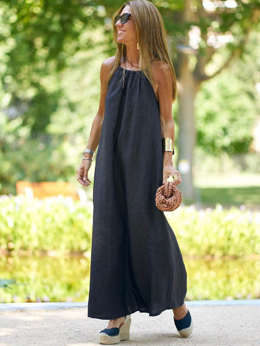 Hanging Neck Slit Casual Vacation Dress