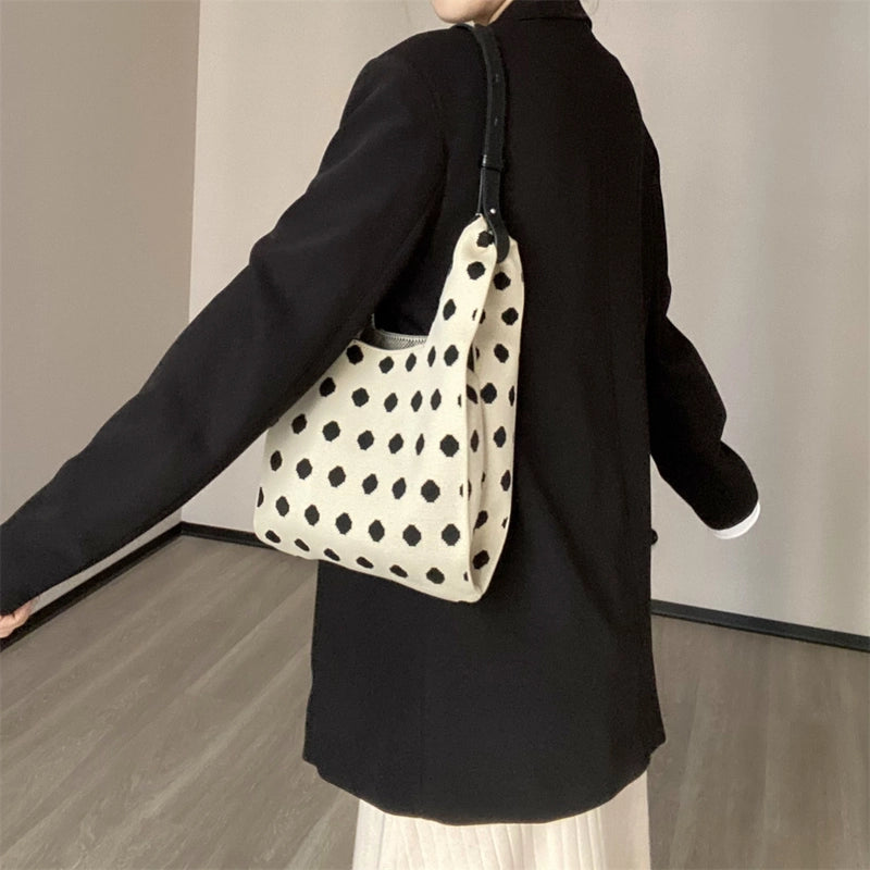 Women's Small Knit Printing Lattice Flower Elegant Classic Style Square Open Handbag