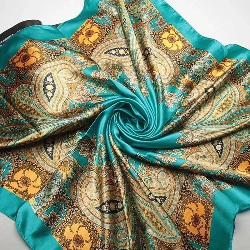 Silk Chain Carriage Oil Painting Flowers Ladies 90cm Square Scarf