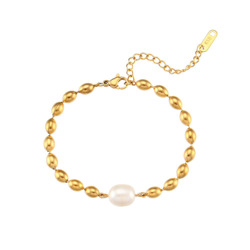 Fashion Pearl Geometric Stainless Steel 18K Gold Plated Necklaces