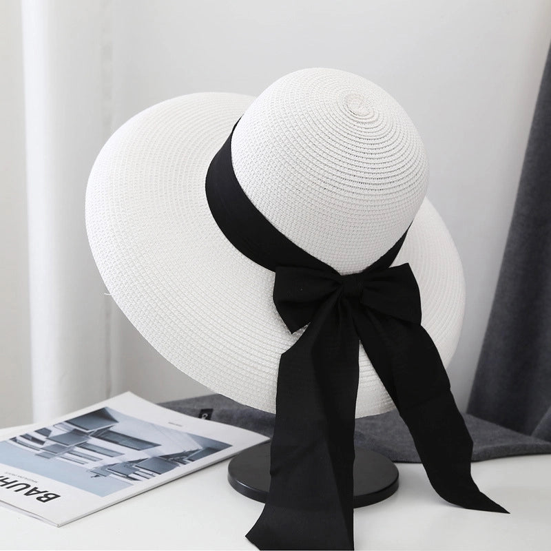 Women's Minimalist Bow Knot Braid Flat Eaves Straw Hat