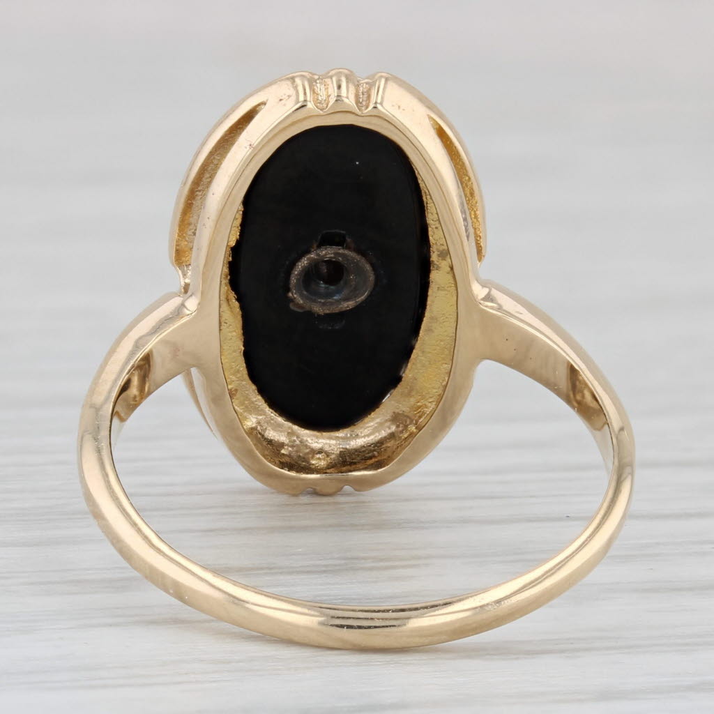 Vintage Oval Onyx Diamond Signet Ring 10k Yellow Gold Size 8