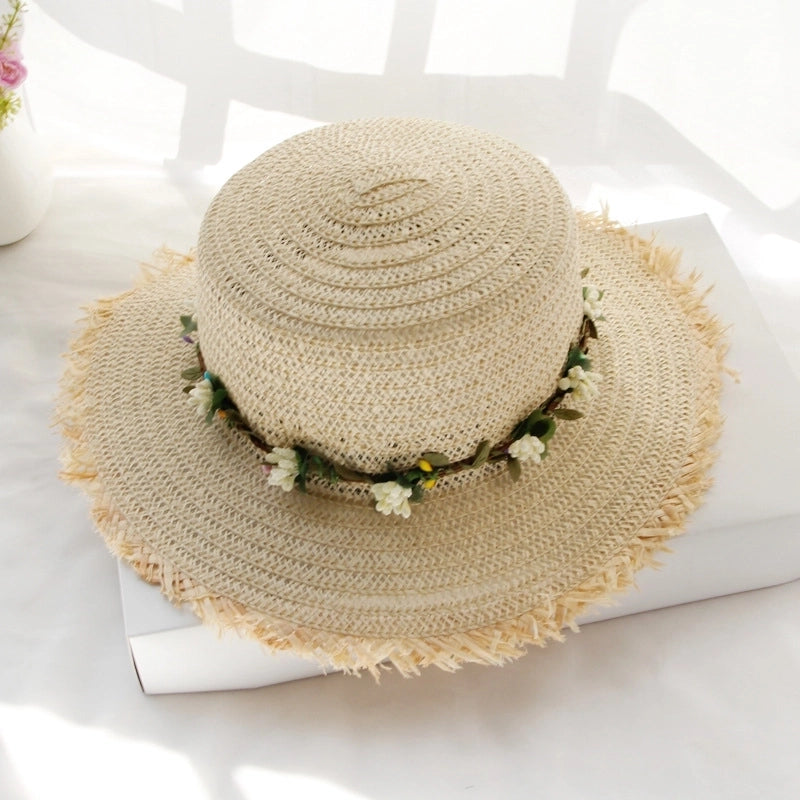 Women's Vacation Beach Solid Color Flat Eaves Straw Hat
