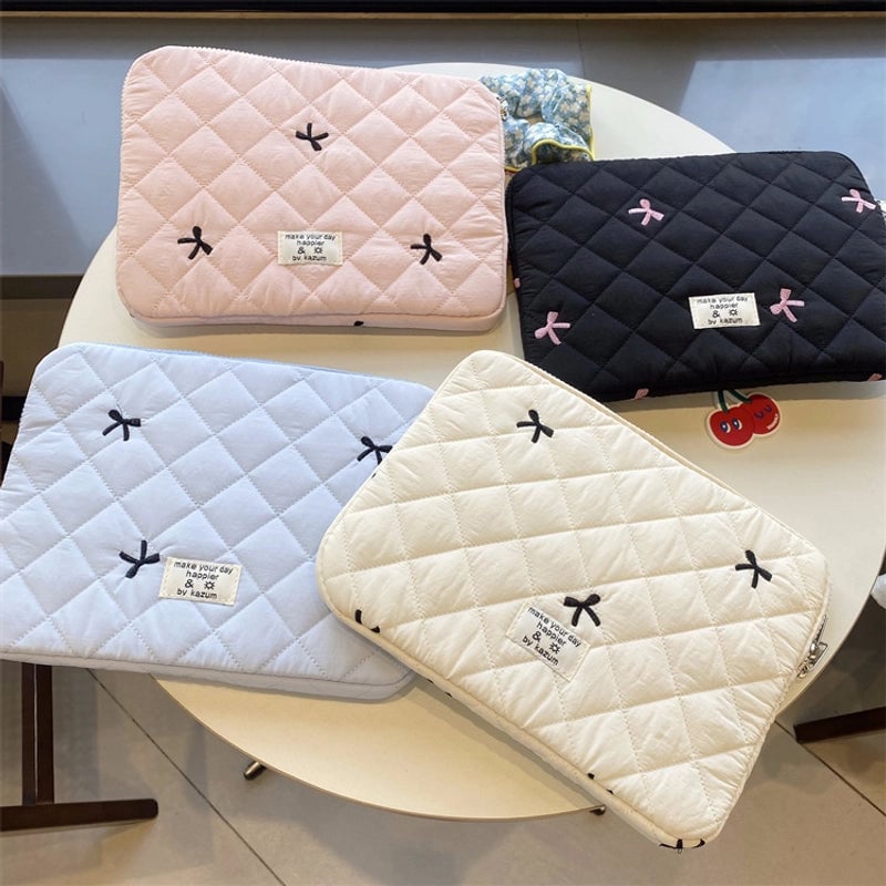 Women's Medium Nylon Bow Knot Cute Square Zipper Laptop Bag