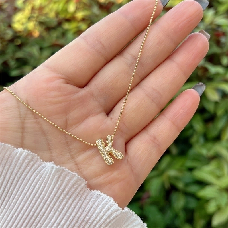 Copper 18K Gold Plated Inlay Letter Zircon Pendant Necklace