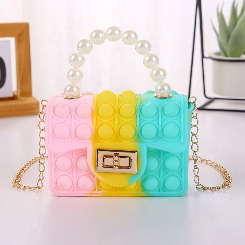 Girl's Color Block Solid Color Silica Gel Pearls Lock Clasp Kids Wallets